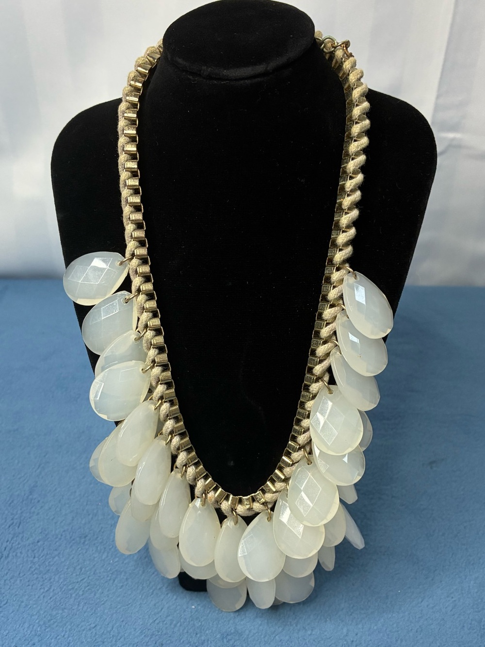 Vintage Boho Gold-Chain White Teardrop Bib Necklace - Women's Jewelry